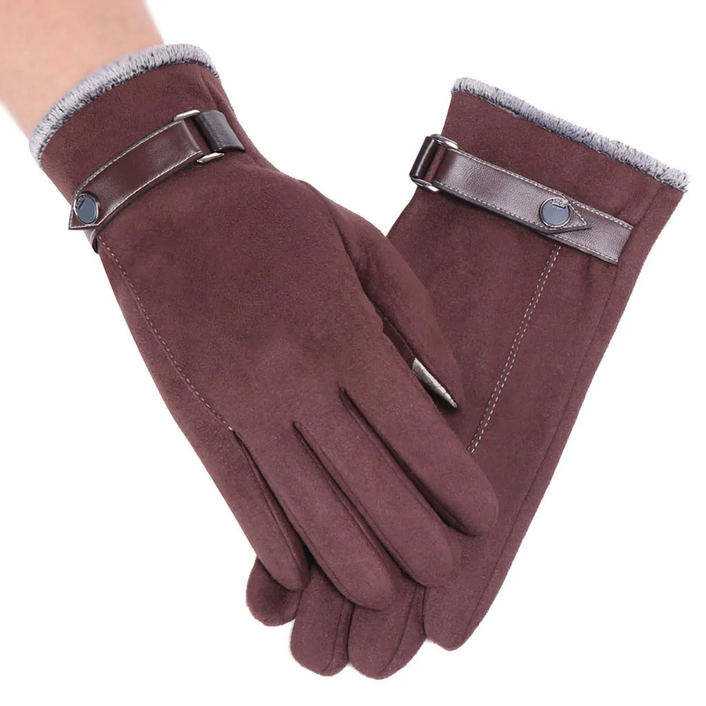 Зимние перчатки для мужчин из воловьей кожи теплые флисовые утепленные варежки