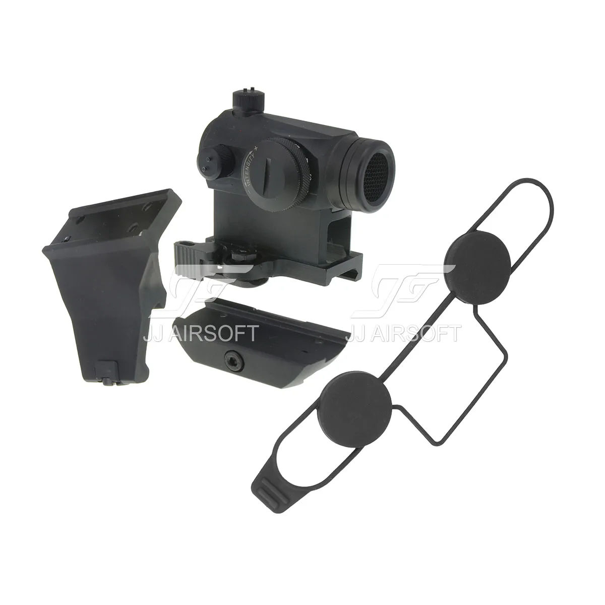 

JJ Airsoft Micro 1x24 Red Dot with Killflash / Kill Flash , 45 Degree Offset Mount, QD Riser Mount and Low Mount (Black/Tan)