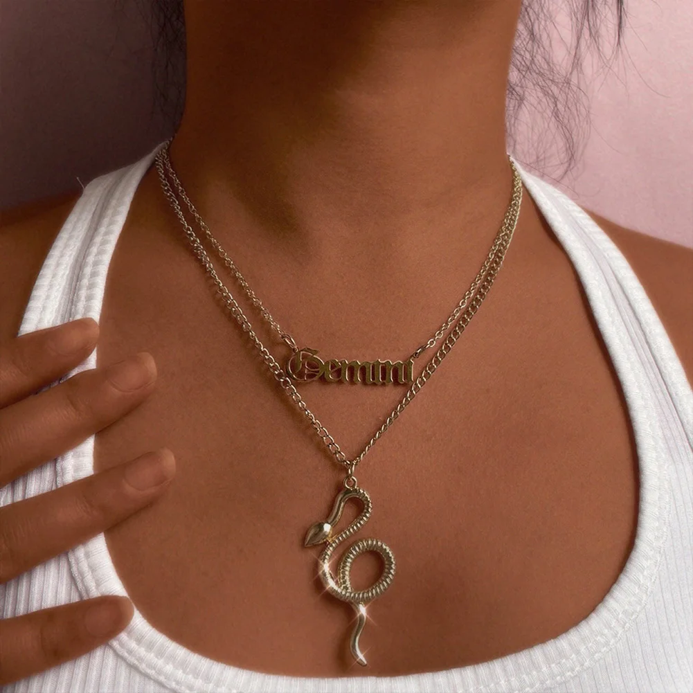 

New Multi-layer Constellation Animal Snake Pendant Necklace For Women Minimalist Style Metal Trendy Female Birthday PartyJewelry