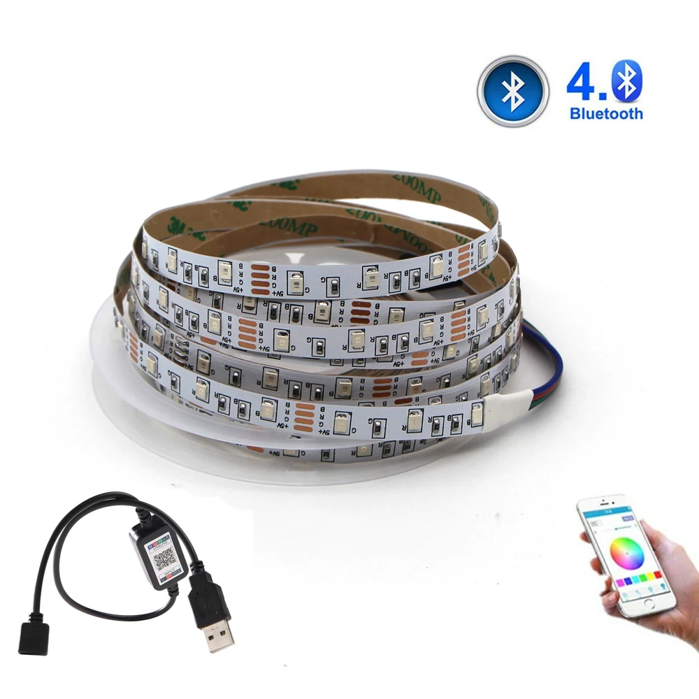 Bluetooth Светодиодные ленты светильник s цветная (RGB) 2835 гибкая светодиодная лампа USB