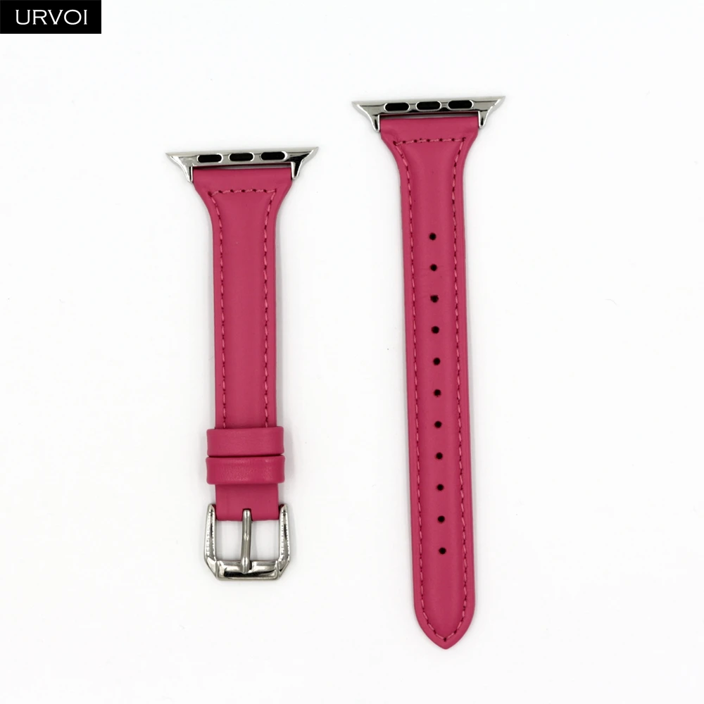 Hot pink URVOI тонкий ремешок для наручных часов Apple Watch, версии 5/4 3/2/1 пояса из натуральной кожи swift кожаный ремешок для наручных часов iWatch, наручные часы Современный для маленьких девочек с рисунком в стиле ремень - Цвет ремешка: Hot pink
