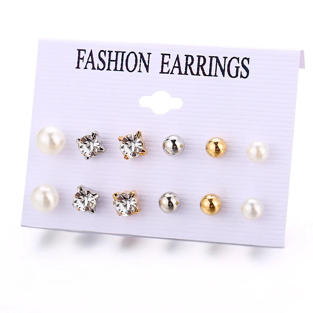 17KM Vintage Moon Pearl Stud Earrings Set For Women BOHO Tassel Geometric Heart Twist Earring New DIY Bohemian Jewelry - Окраска металла: CS5483