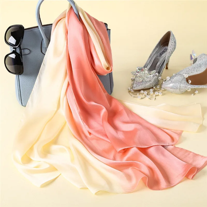 180*90cm Women's Silk Gradient Colorful Scarf Fashion Lady Scarves Soft Solid Shawls 12 Colors |