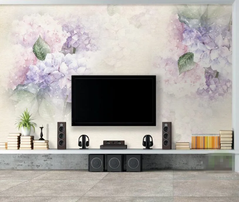 Bacal Custom wallpaper Living Room Background 3D Wallpaper Purple Hydrangea Leaf Butterfly Photo mural Wallpapers | Обустройство дома