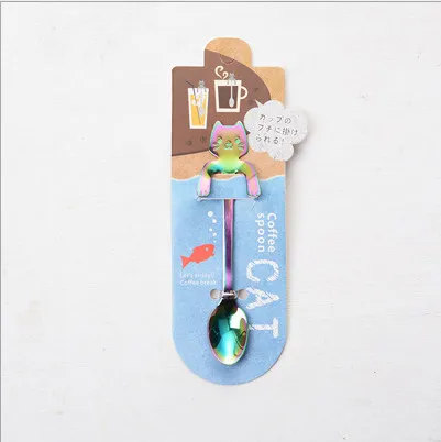 Dazzle color Милый мультяшный Кот из нержавеющей стали Ручка подвесной чайный кофе ложка Мороженое столовые приборы посуда для кемпинга пикника - Цвет: Dazzle color