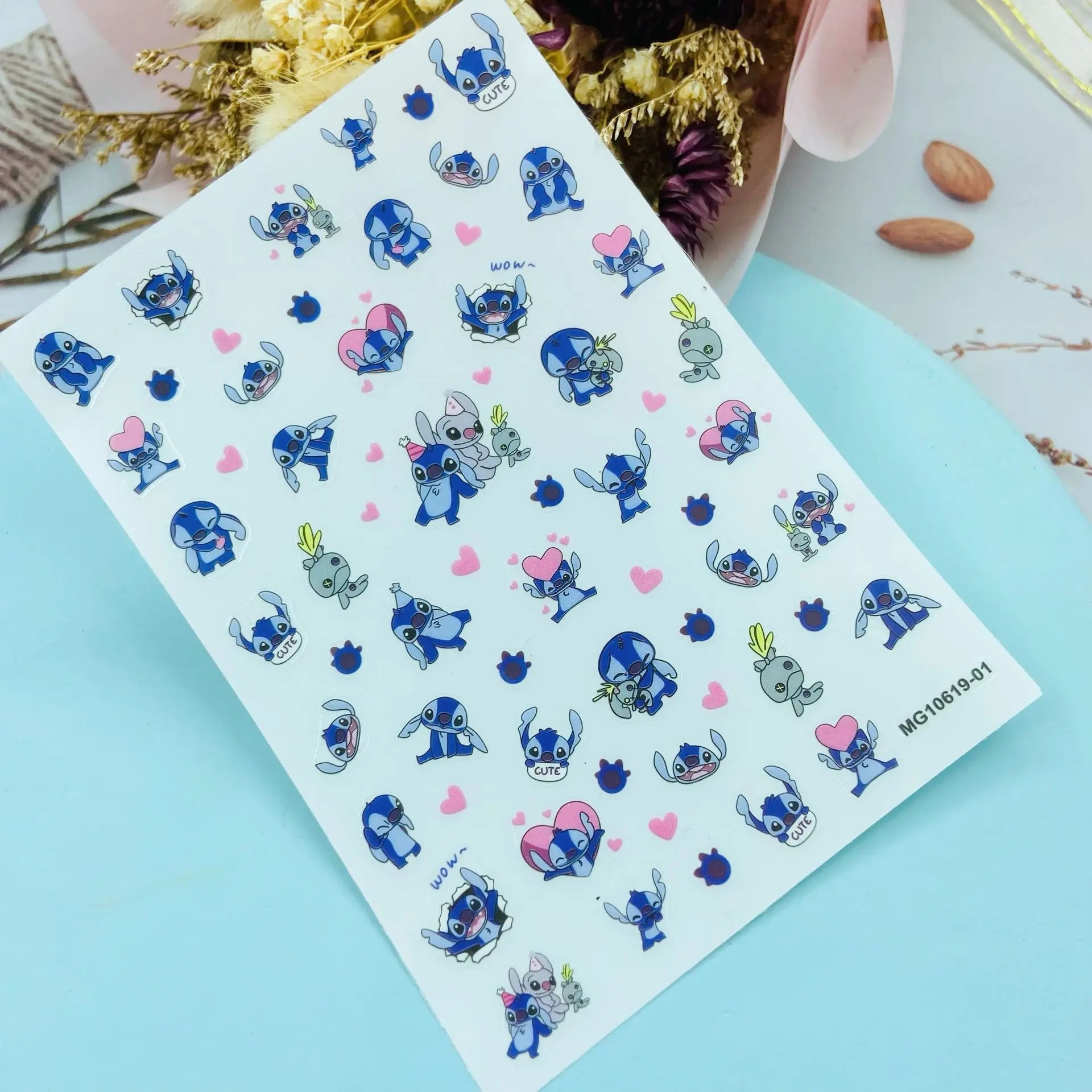 

New Cute Stitch Pattern Nail Art Sticker Self Adhesive Transfer Decal 3D Slider DIY Skills Nail Art Decoration Manicure Package