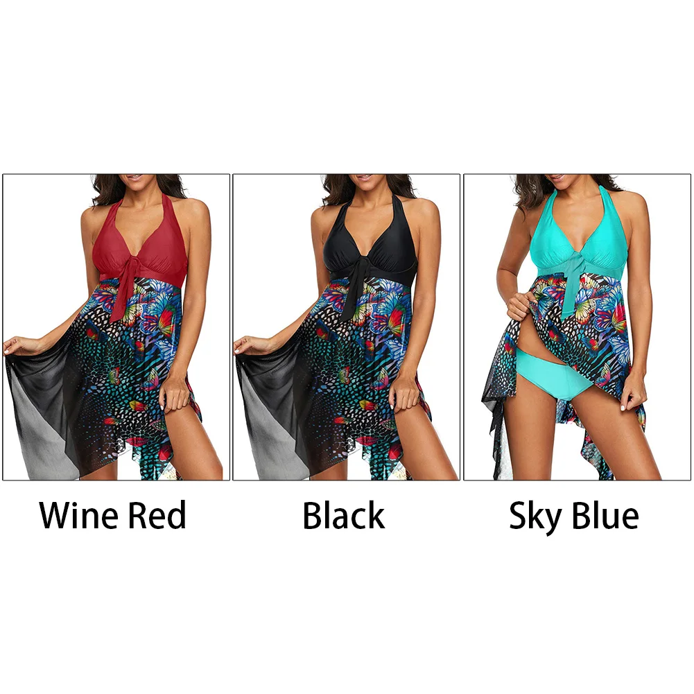 

Women Summer Bathing Swimming Spaghetti Strap Beach Dress Shorts Bikini Set Backless Sexy Two Piece Split Swimsuit Swimwear