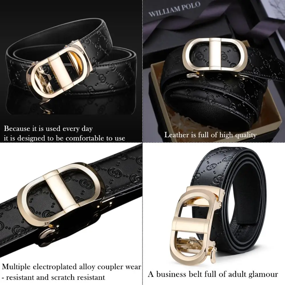 Мужской ремень WILLIAMPOLO деловой повседневный кожаный с автоматической пряжкой