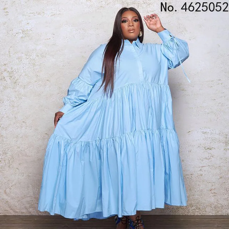 New African Dresses For Women Vetement Femme 2021 Blue Africa Shirt Dress Clothes Dashiki Ankara Ladies | Тематическая одежда и
