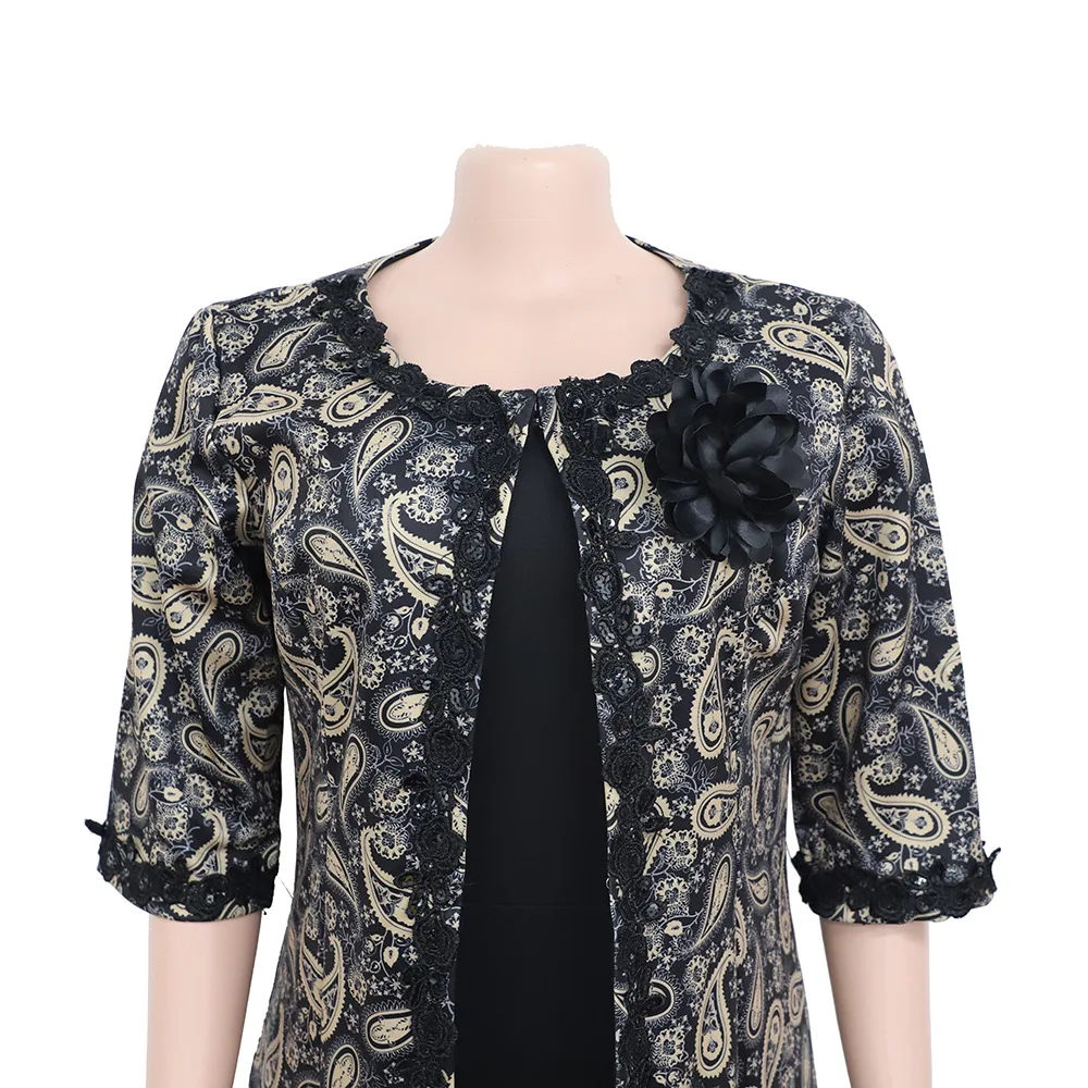 

Elegant Women Two Piece Set Long Coat and Dress Office Lady Suits Matching Sets Work Wear Print Tracksuit Outfits African Ropa