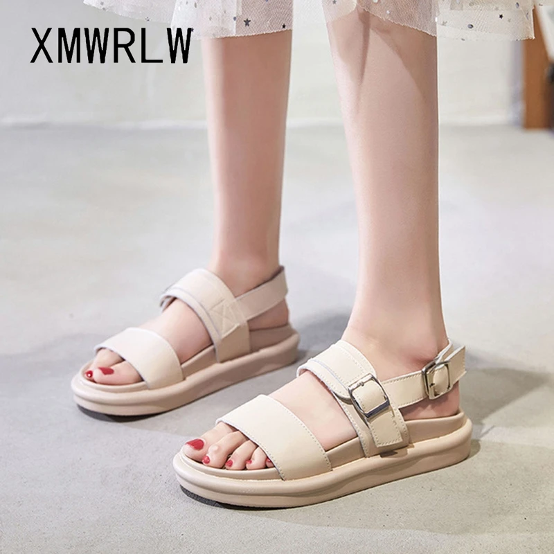 

XMWRLW Split Leather Sandals Women Fashion Buckle Shoes 2020 Summer High Heels Sandals Women Summer Wedges Shoes Female Sandal