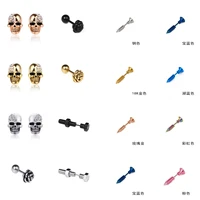crystal punk earrings for women men party vintage glossy skull shiny zircon earring ear jewelry drop shipping