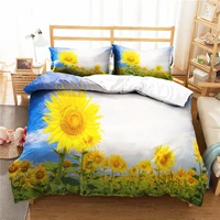 queen size comforter sets 3d sunflower printed home textile with pillowcases bedroom clothes bedding coverlet for couple
