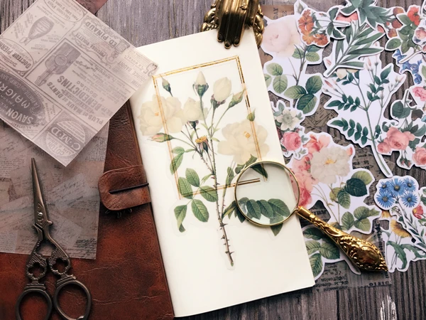 

40Pcs 2019 Vintage Vellum Paper Big Flower Illustration Sticker DIY Scrapbooking Album Junk Journal Planner Decorative Stickers