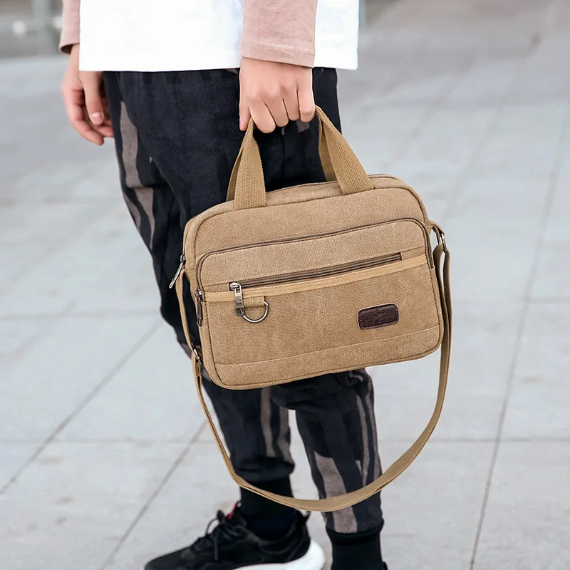 Men Canvas Briefcases Retro Business Office Shoulder Bags Work Crossbody Bag For Men's Large Capacity Laptop Handbage XA510F