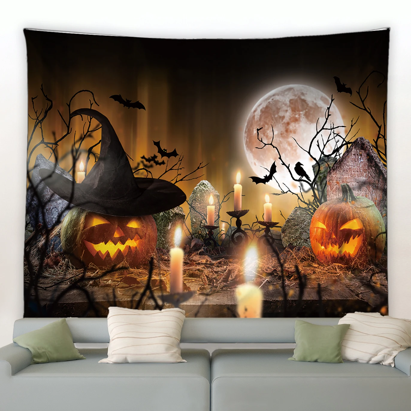 

Украшение на Хэллоуин, гобелен, оккультная луна, тыква, дом с привидениями, ведьма, спальня, манга, гостиная, аниме, настенный Декор для дома