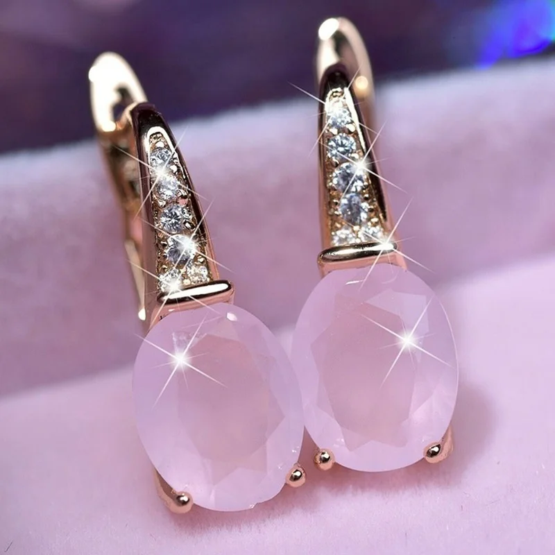 

Romantic Pink Color Drop Earrings Bridal Engagement Wedding Accessories Shiny CZ Newly Design Fashion Earrings for Women