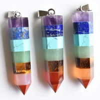 rainbow 7 chakra layered purple crystal lapis aventurine tiger eye stone 12x50mm pendants for jewelry making 3pcslot wholesale