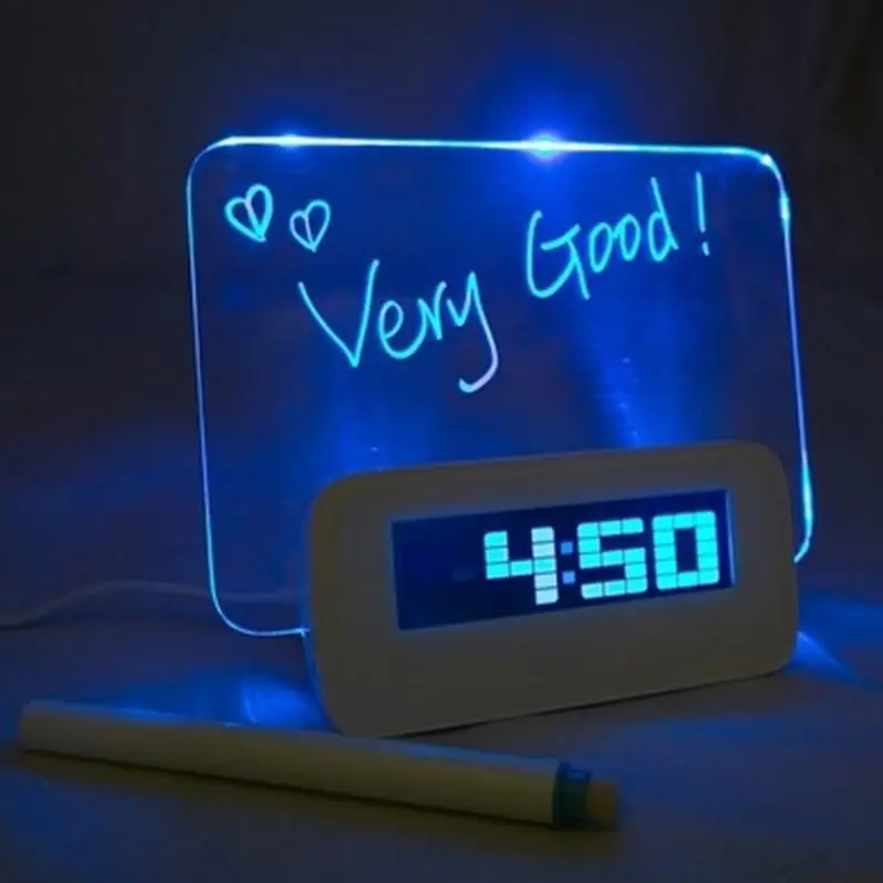 

Цифровые электронные настольные мини-часы с календарем и температурой, пластиковая светящаяся доска для сообщений, будильник, товары для д...