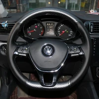 for volkswagen golf 7 mk7 new polo passat b8 hand stitched black carbon fiber leather genuine leather steering wheel cover