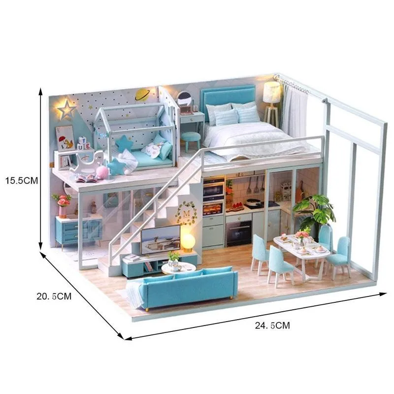 

1 Set DIY Cabin Hut Dollhouse Wooden Doll Houses Miniature Doll House Furniture Kit Casa Music Led Toys DIY Teenage Girl Room