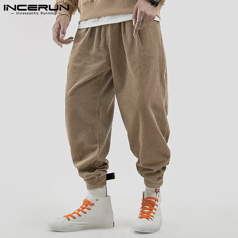 

INCERUN 2021 Новые мужские свободные модные брюки, универсальные простые брюки, европейские и американские повседневные вельветовые широкие брю...