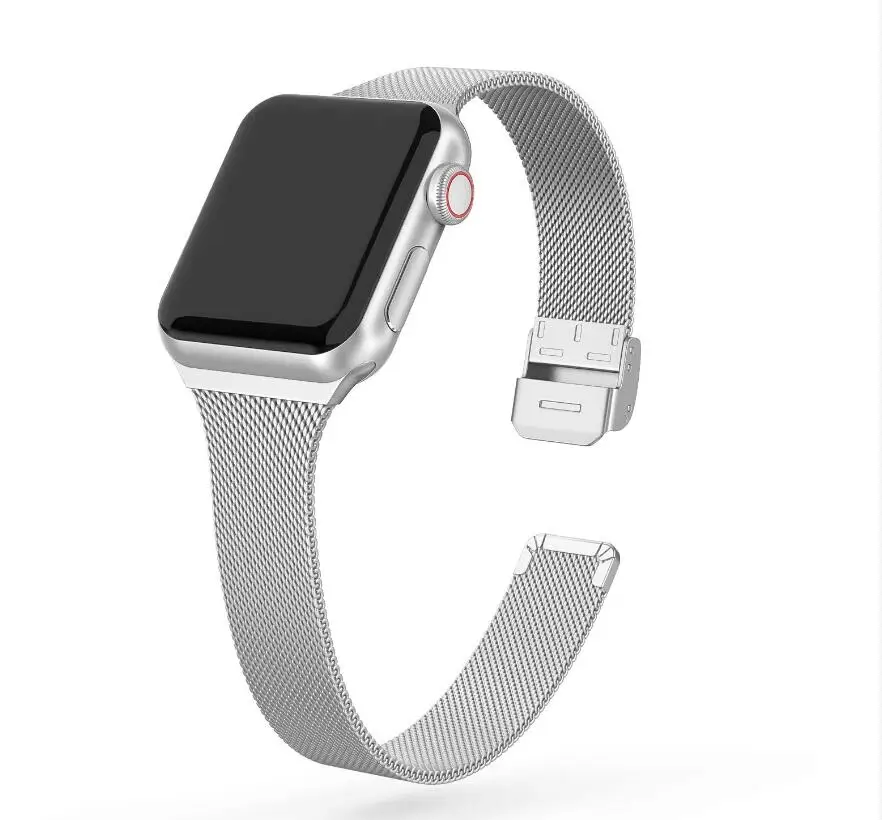 Серебряный ремешок для Apple Watch 5 Миланский Браслет 40 мм 44 i Phone 4 Series i Watch 2 3 1 полосы 38 мм 42 ремешок из нержавеющей стали