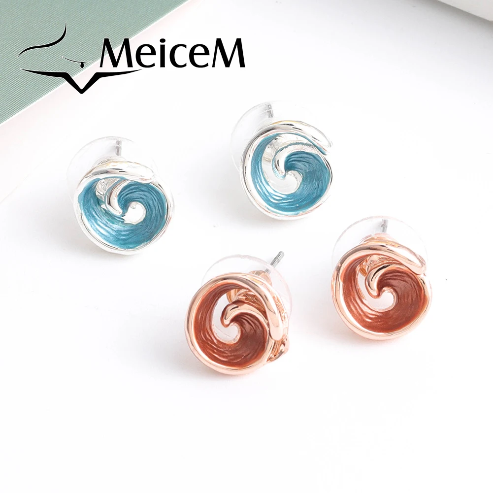 

MeiceM 2021 Trends Enamel Korean Stud Earrings For Women Vintage Female Earring Geometric Wedding Different Silver Earing Woman