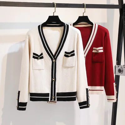 

New style long sleeve Korean style cardigan autumn jacket small fragrance knit sweater ladies sweater loose long sleeve jacket