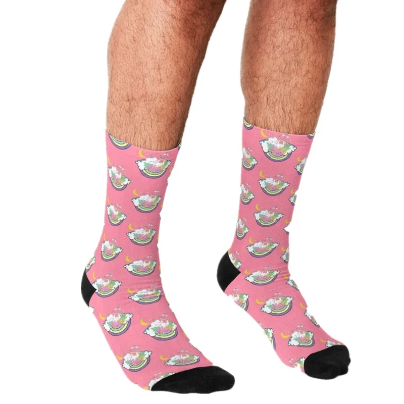 

Funny Men's socks Caticorn on Rainbow Bed Pattern Printed hip hop Men Happy Socks cute boys street style Crazy Socks for men