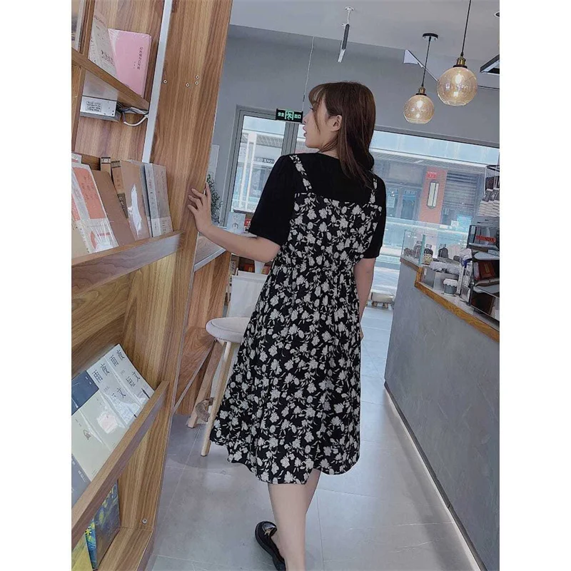 

2021 summer new style 240 plus size dress 300 kg fat mm slim dress two-piece long skirt with slits