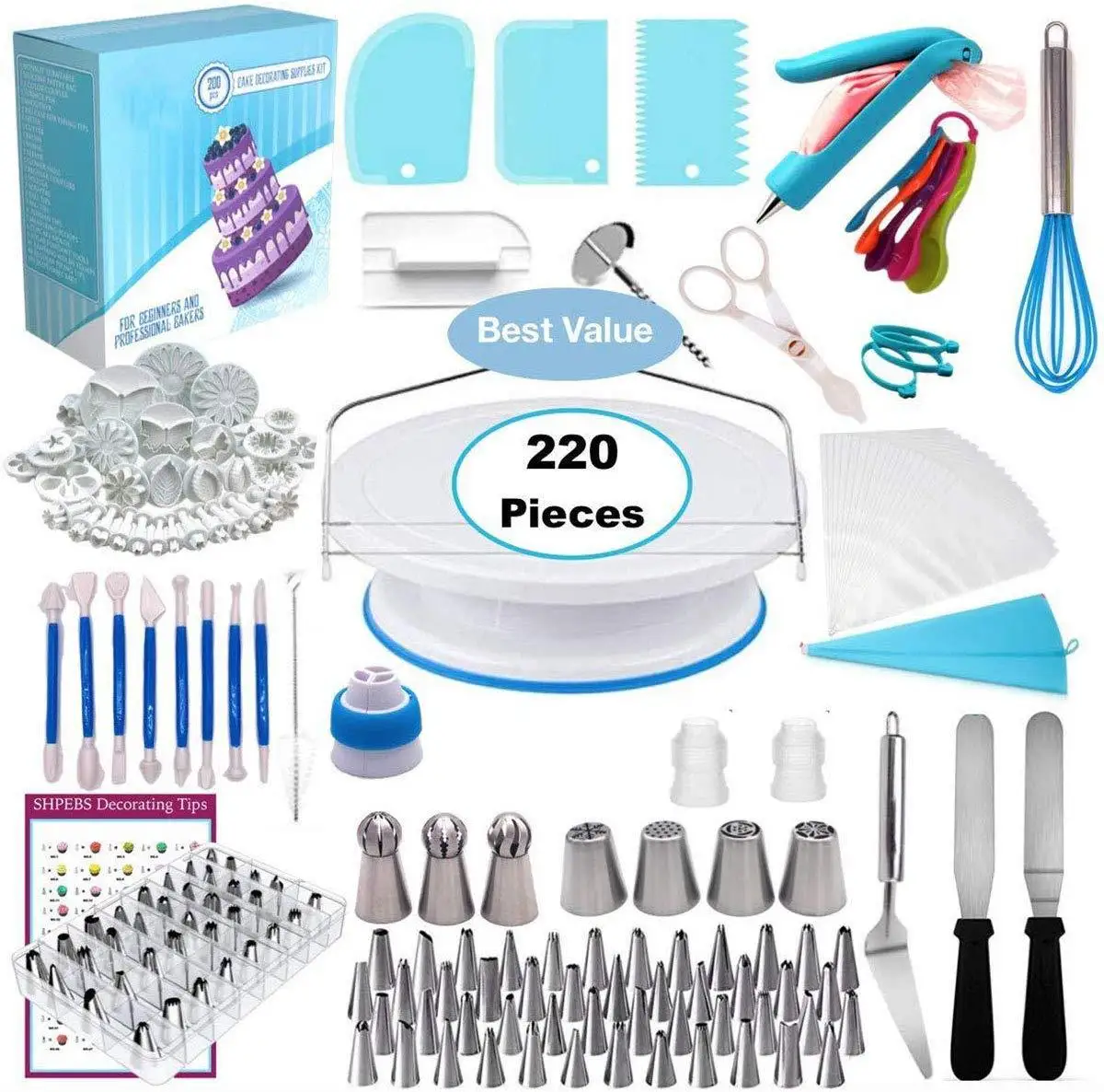 

114Pcs/220Pcs Set Baking Tools Cake Decorating Tools Russian Torch Nozzles Cake Non-slip Turntable Fondant Mould Kitchen