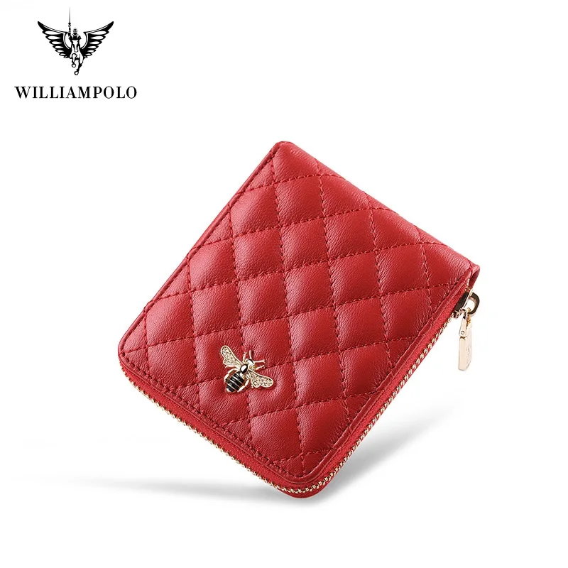 Роскошный брендовый кожаный короткий кошелек WilliamPolo Модный женский из овечьей