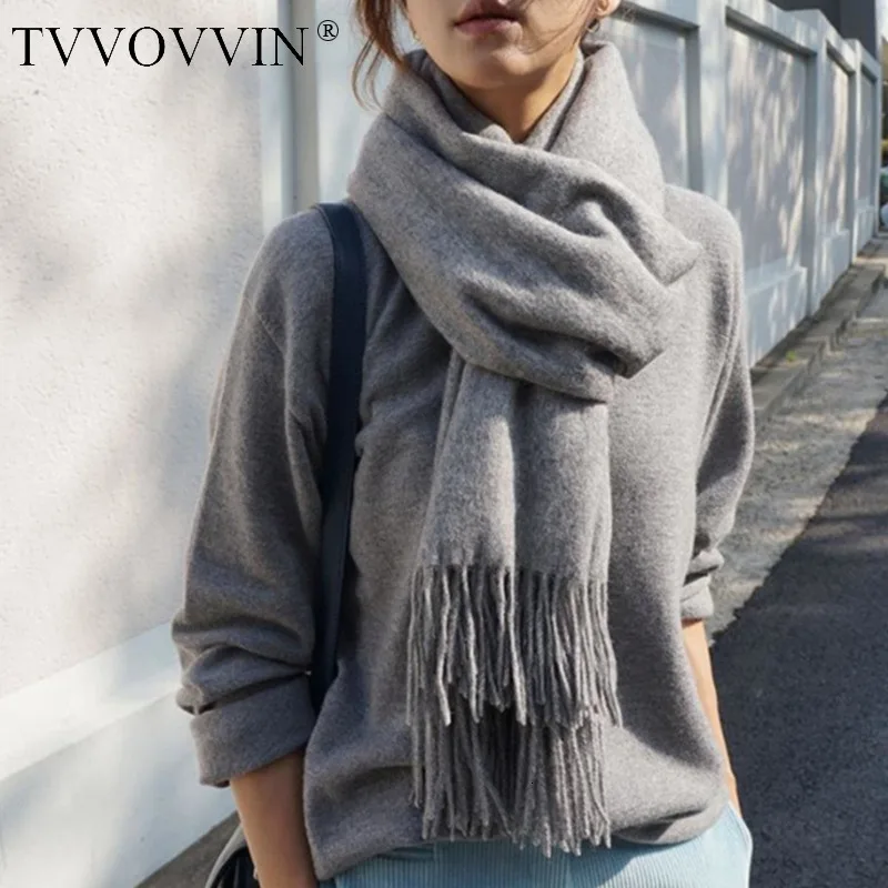

TVVOVVIN 2020 Autumn Winter Solid Color Pashmina Woman Thickening Tassels Keep Warm Women's Big Shawl Scarf M0015