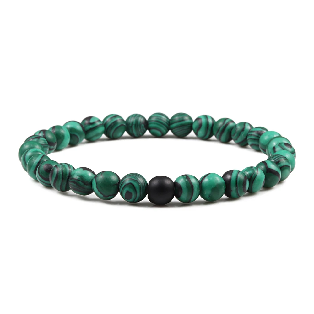 Malachite-Matte Пары расстояние бусины браслет Классические черные матовые зелёные малахитовые браслеты подходят для женщин и мужчин Йога эластичная прядь ювелирных изделий - Окраска металла: Malachite-Matte