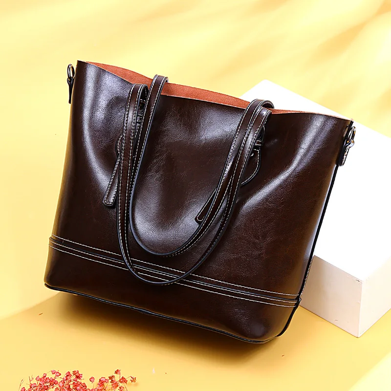 Zency Большая вместительная женская сумка на плечо 100% натуральная кожа коричневая