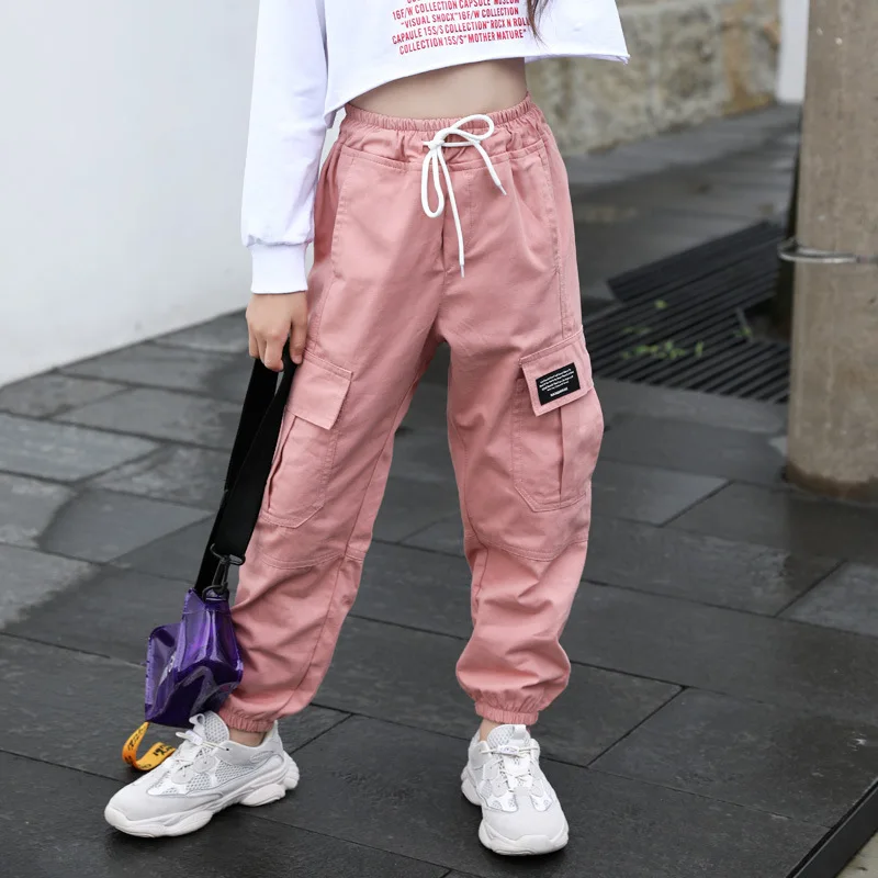 

Trend Clothing Girls Pants Cotton Cargo Pants Multi-pocket Girls Sweatpants Elastic Waist Harem pants Kids Children Hip-hop 12T