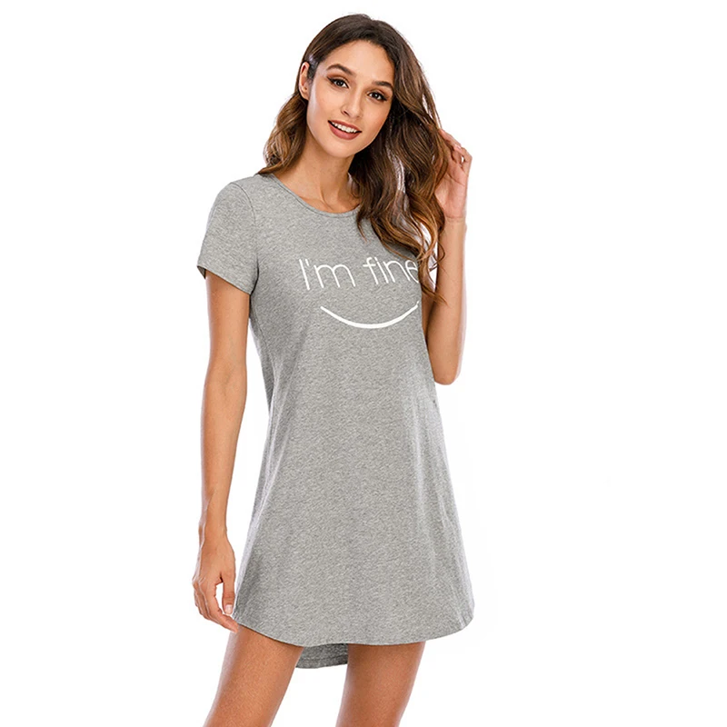 

Women Casual Nightdress Ladies O-neck Pure Color Short Sleeve Nightwear Comfortable Clothes Home Colthing New W1