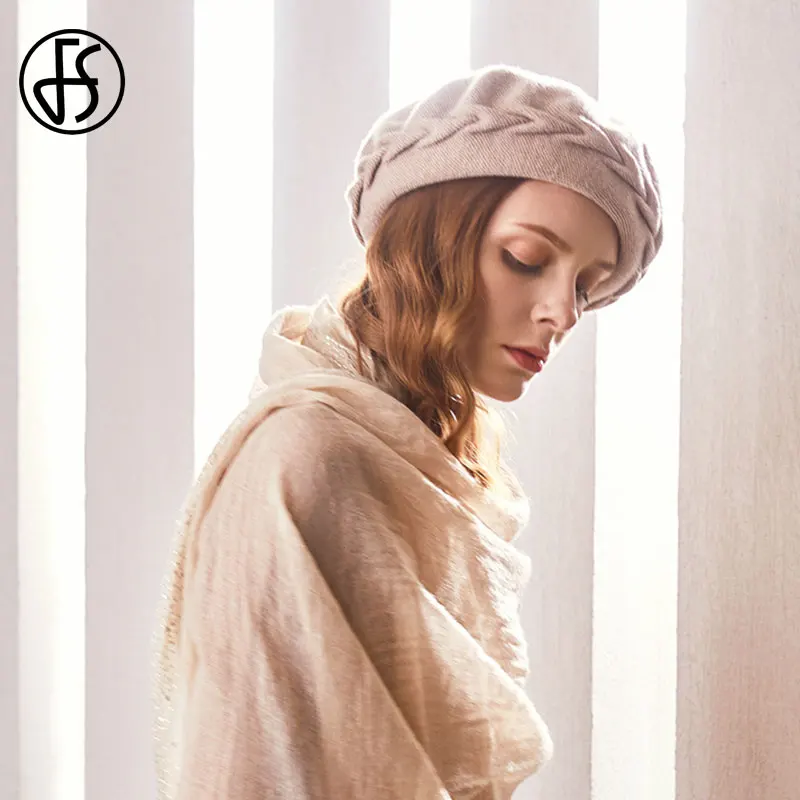 Женский вязаный берет FS однотонный во французском стиле зимний 2019 | Аксессуары