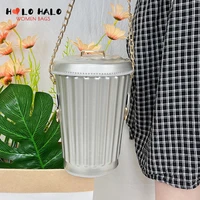 fashion trash can design handbag and purse for women personality girls chain mini bucket female crossbody messenger bag 2021