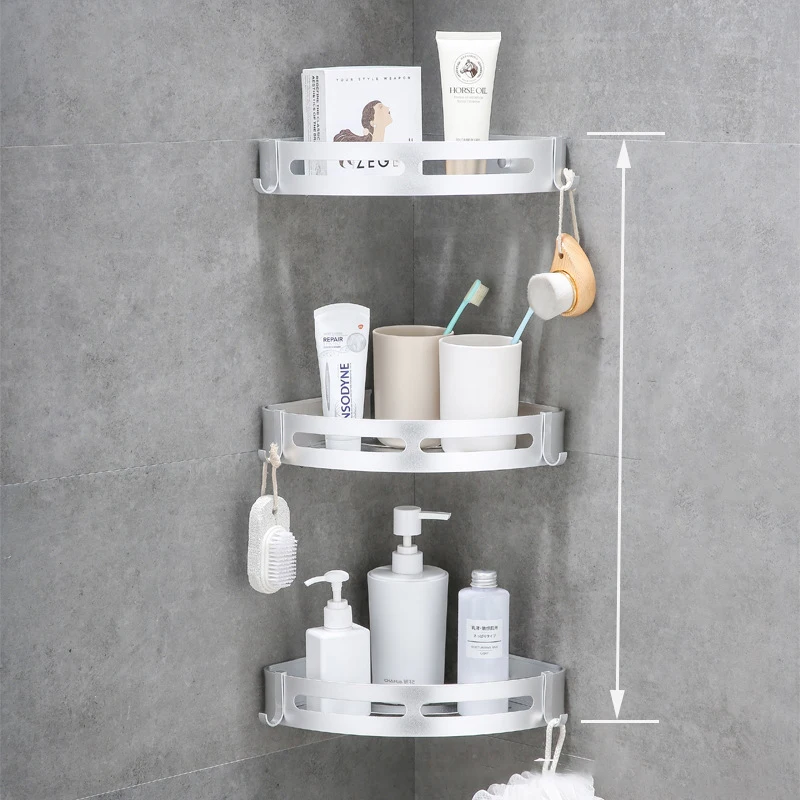 

Bath Corner Thickened Storage Shelf Hanging Aluminum Triangle Storage Wall-Free Punching Shower Rack Sink Bathroom Corner Shelf