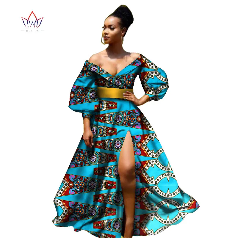 african bazin dresses for women african Three Quarter sleeves dresses for women african clothing wax dashiki fabric WY2255 - Цвет: 3