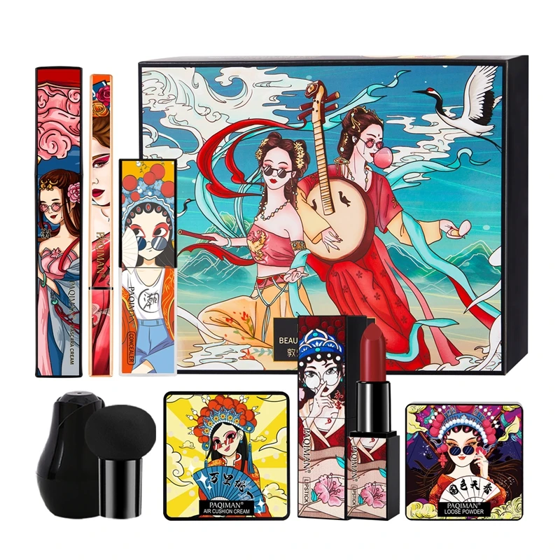 

7Pcs Chinese Style Dunhuang Makeup Set Concealer Velvet Lipstick Eyeliner Mascara Setting Powder make up Cosmetics gift set kit