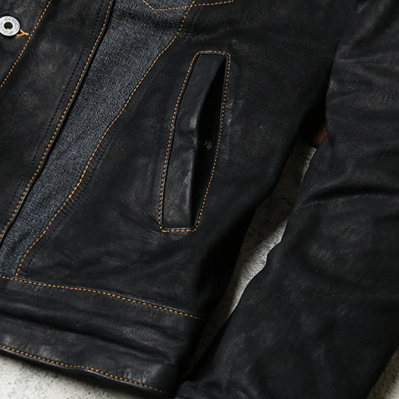 

2021 Black Casual Style Genuine Leather Jacket Men Single Breasted Plus Size 3XL Real Natural Sheepskin Slim Fit Autumn Coat