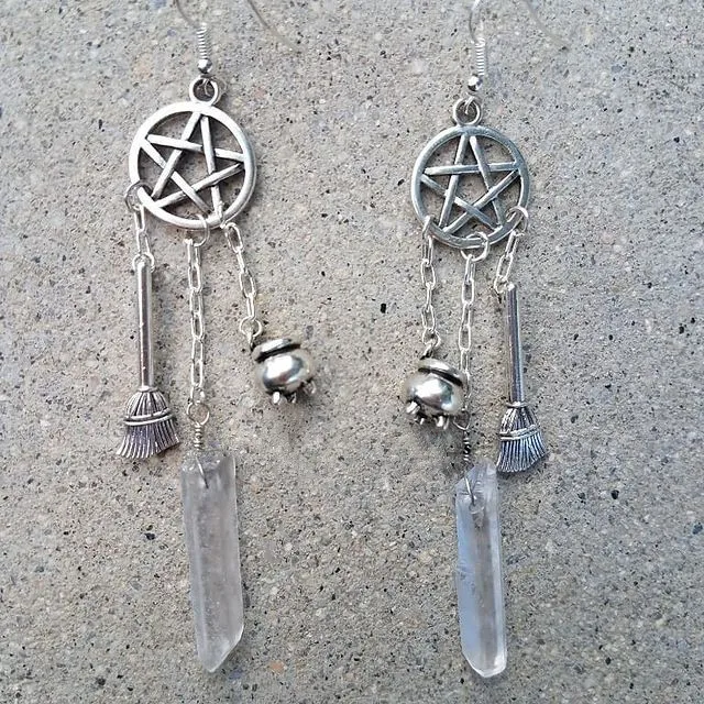 

Clear Crystal Quartz Earrings, Raw Quartz Earrings Goth Gothic Dark Occult Pagan Witchy Jeweller