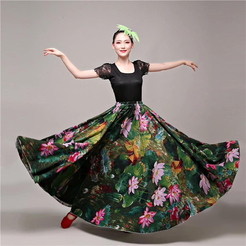Женская юбка с цветочным принтом Lotus испанская для фламенко роскошная элегантная
