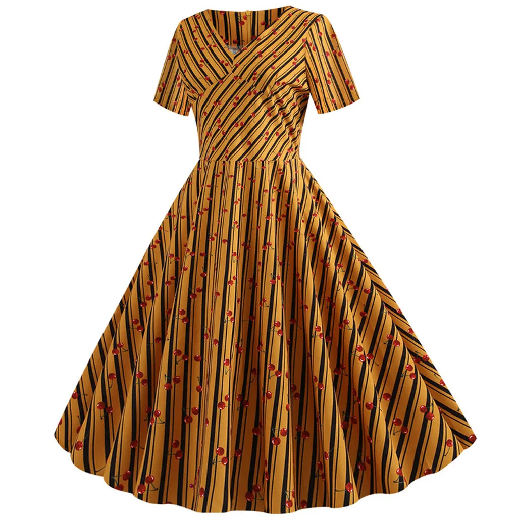 Женское платье с коротким рукавом V-образным вырезом и цветочным принтом |