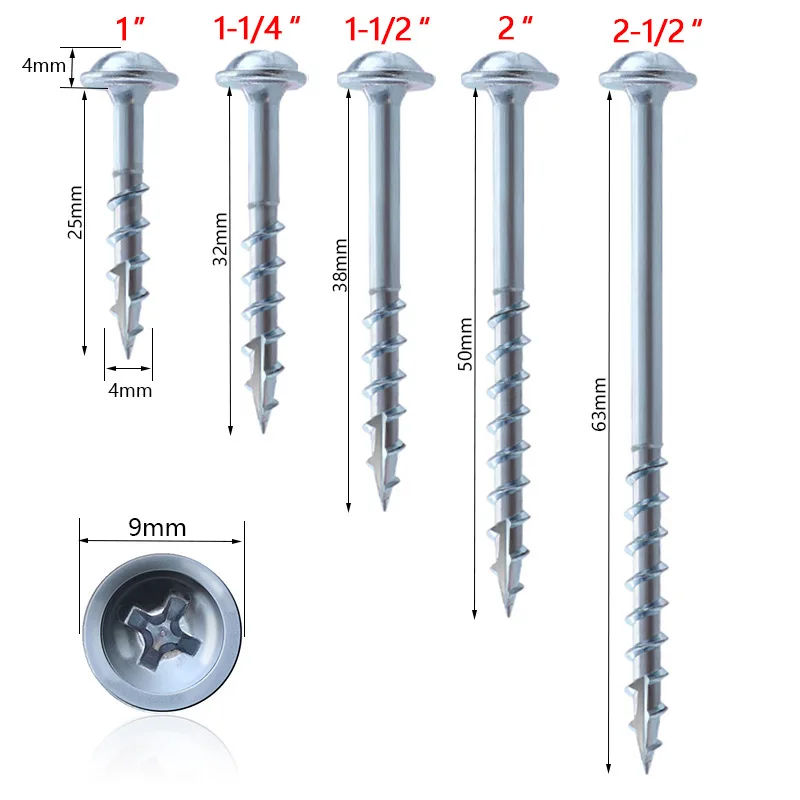 

100pcs/lot Pocket Hole Screws 25-63mm Coated Cross Self Tapping Screw ST4 Drive Screw for Pocket Hole Jig System dropshipping