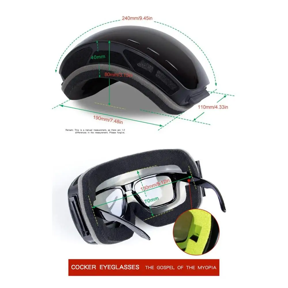 

Ski Snowboard Snow Goggles For Otg Design For Men Women With Spherical Detachable Lens Uv Protection Anti-fog
