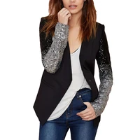 cool women sequined blazer coat jacket single buckle long sleeve slim fits suit